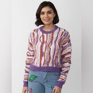 Forever 21 Coogi-style 3D Cable Knit Multicolored Cropped Sweater MEDIUM